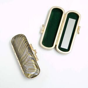 Peacock Pattern Mirrored Lipstick Case | Gray/Gold